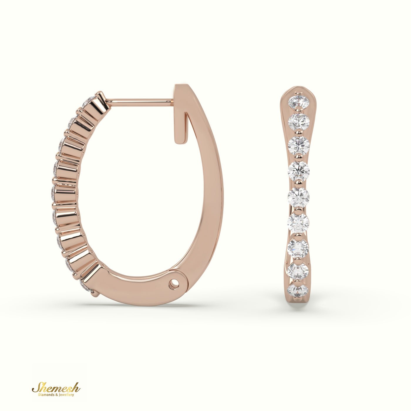 18K Gold Shared Prong Setting Hoop Diamond Earrings - shemesh_diamonds