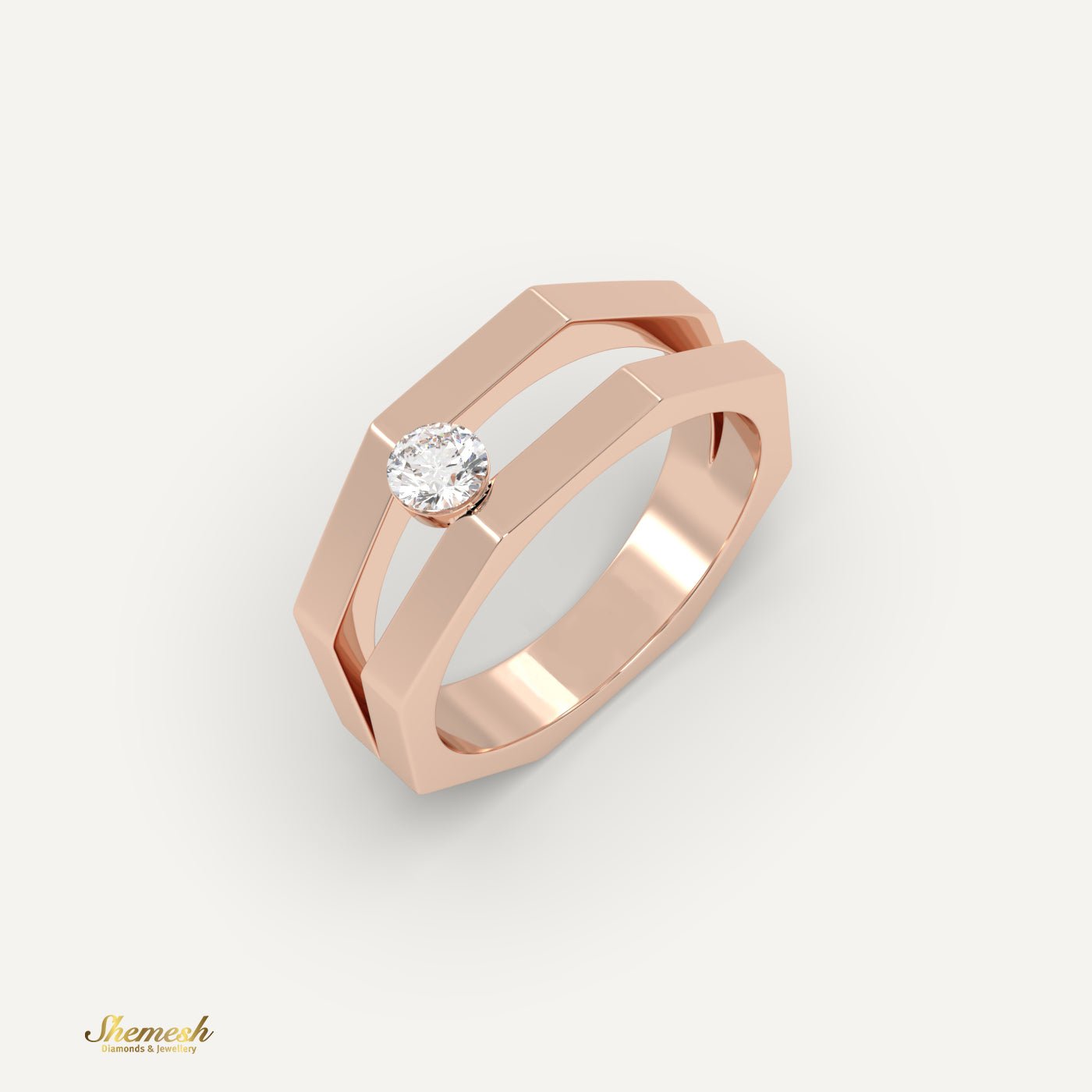 18K Gold Round Diamond Geometric Design Ring - shemesh diamonds
