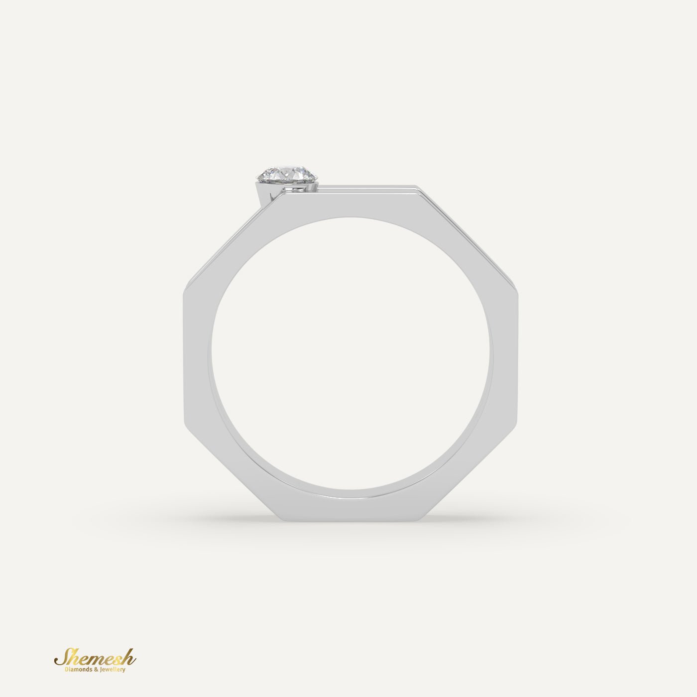 18K Gold Round Diamond Geometric Design Ring - shemesh diamonds