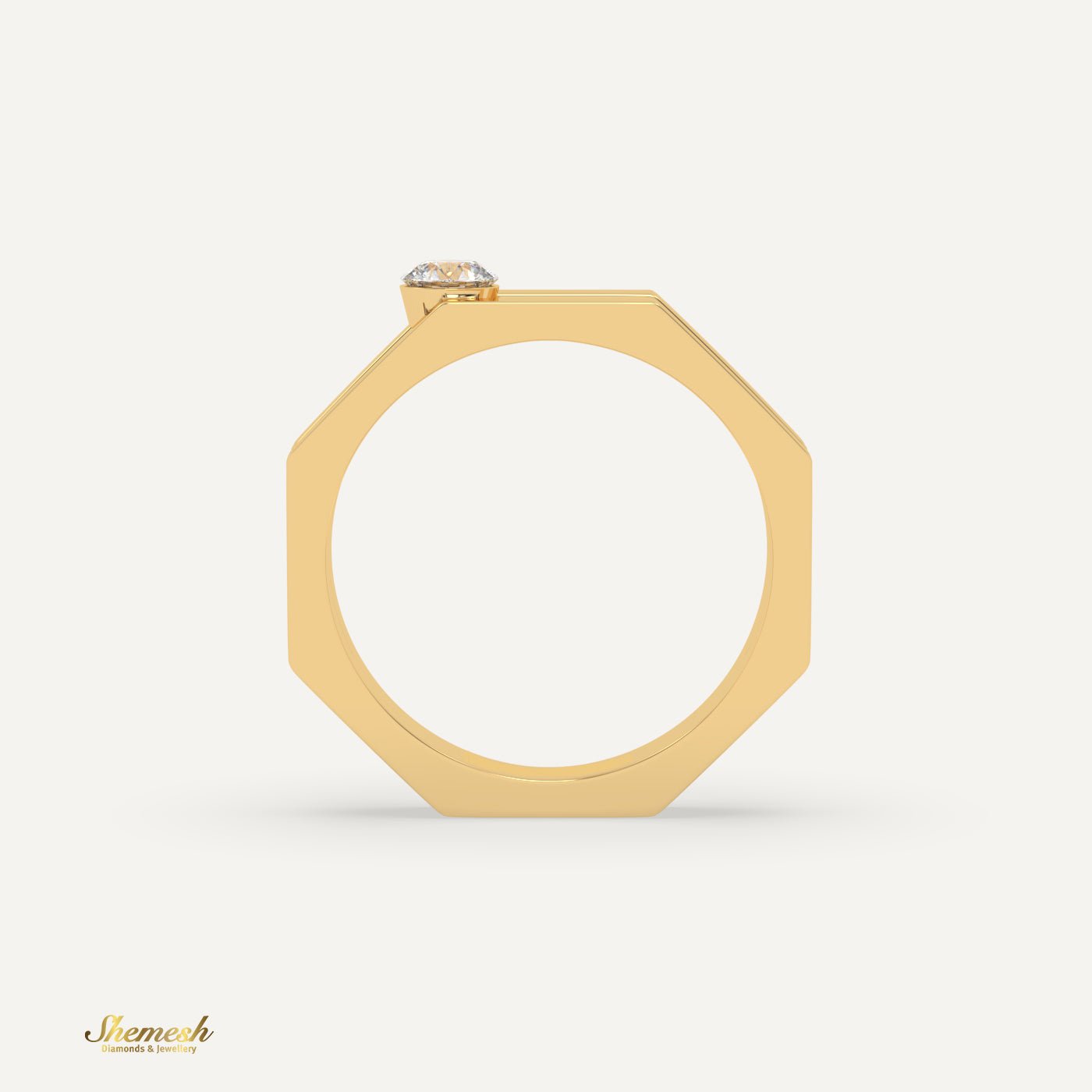 18K Gold Round Diamond Geometric Design Ring - shemesh diamonds