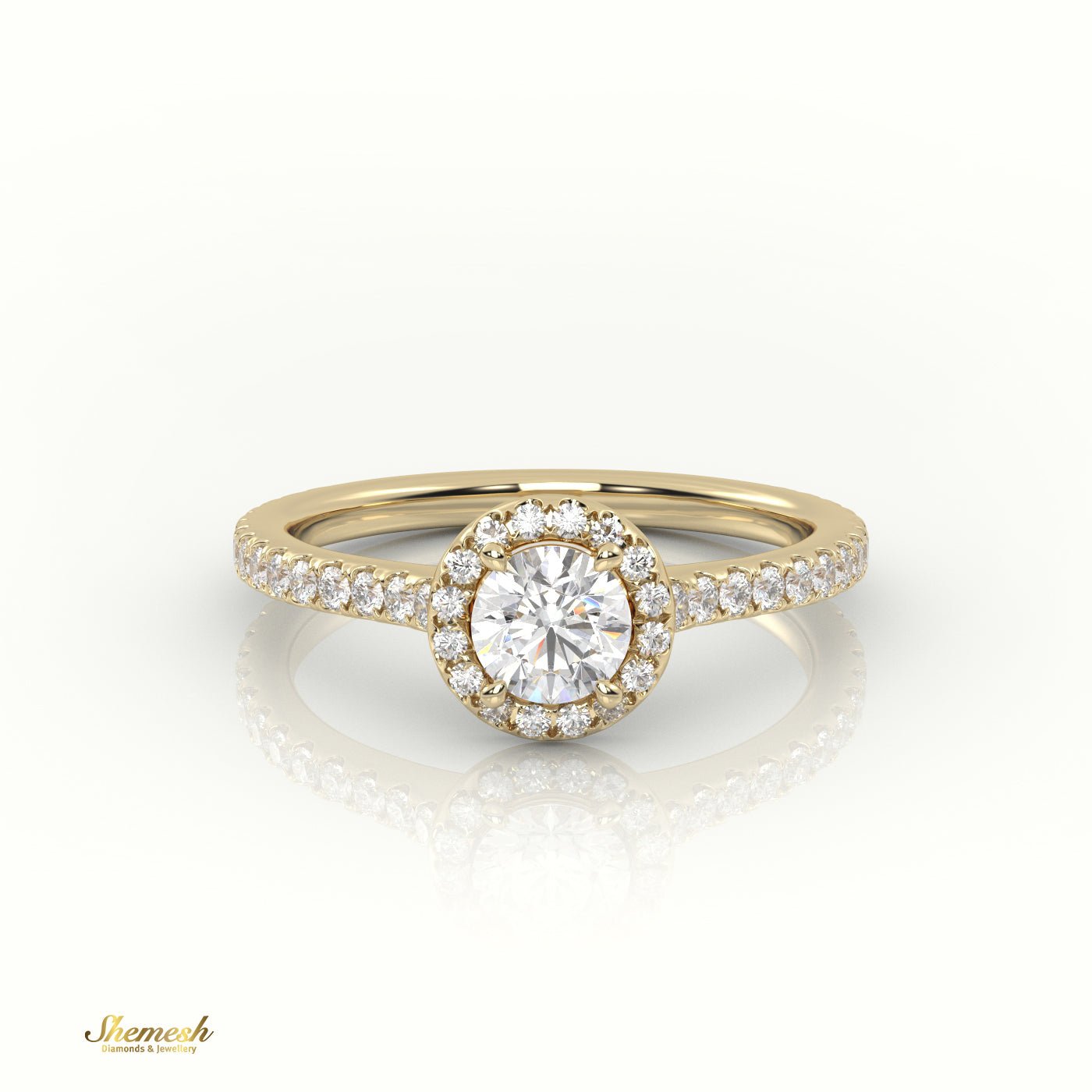 18K Gold 4 Prongs Round Cut Diamond Halo Engagement Ring with Scallop Setting - shemesh_diamonds