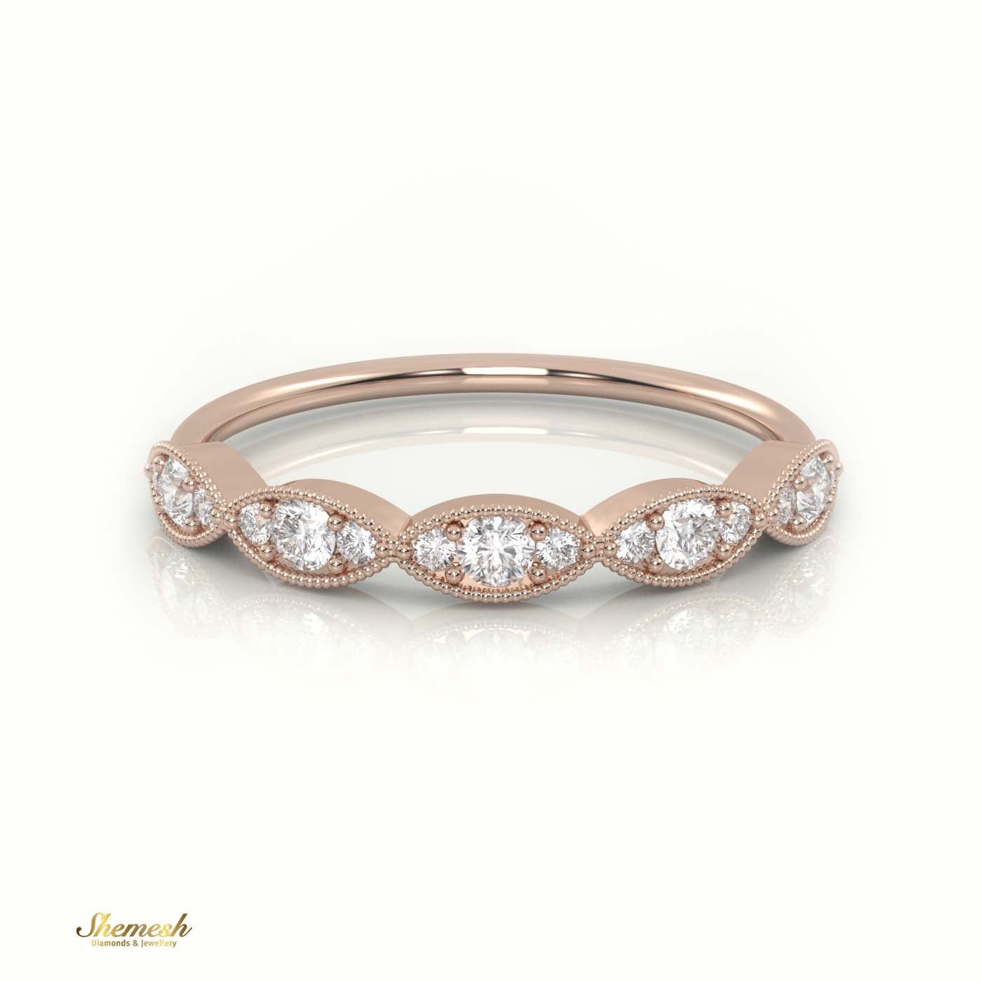 18K Gold Round Cut Diamond Infinity Design Milgrain Half Eternity Band - shemesh_diamonds