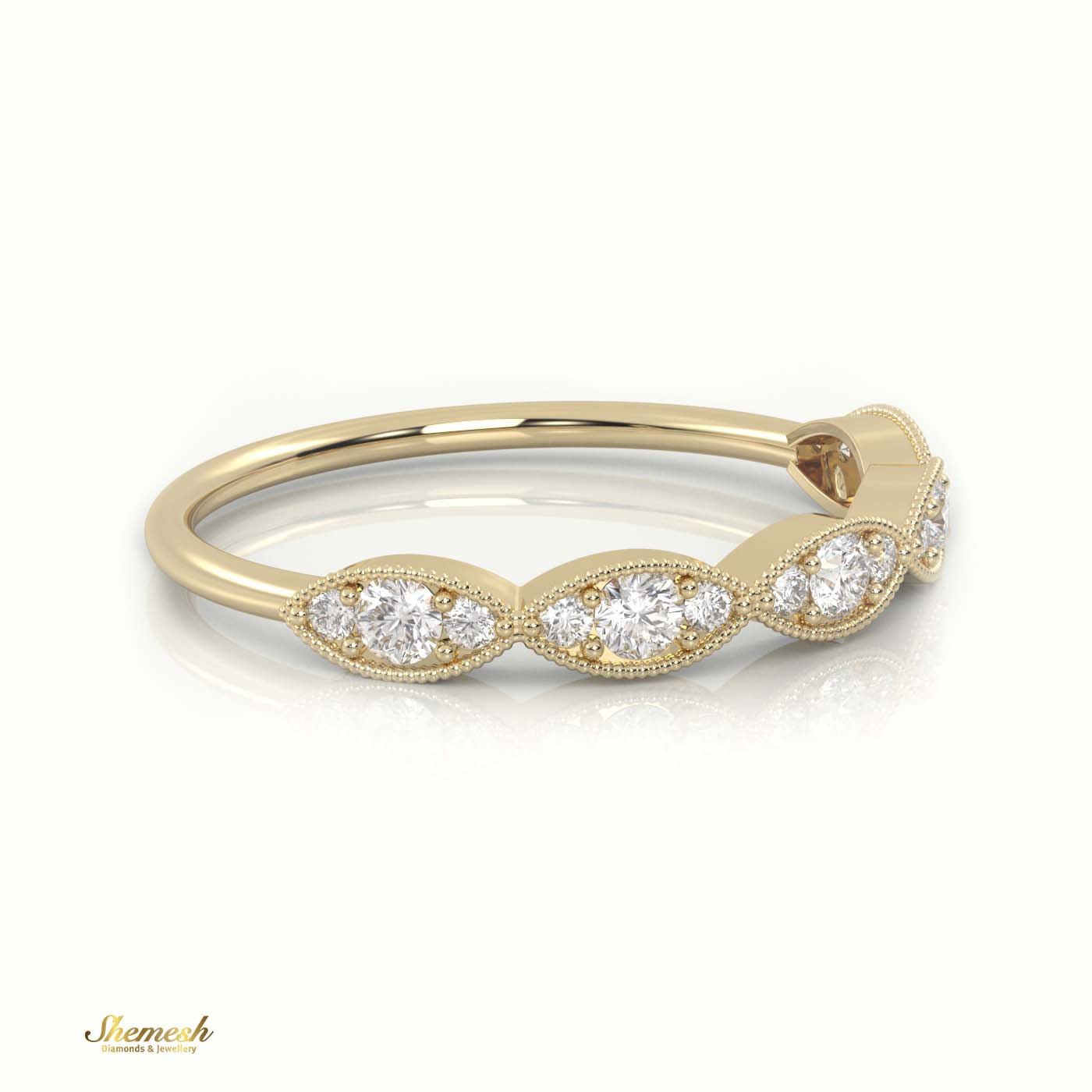 18K Gold Round Cut Diamond Infinity Design Milgrain Half Eternity Band - shemesh_diamonds