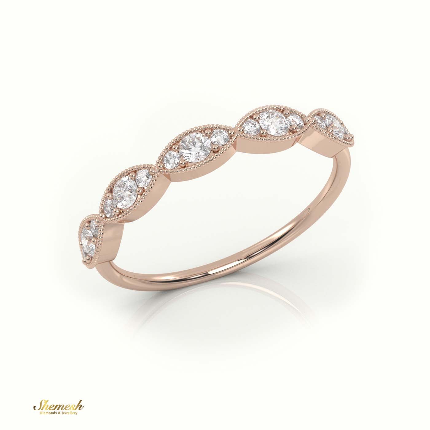 18K Gold Round Cut Diamond Infinity Design Milgrain Half Eternity Band - shemesh_diamonds