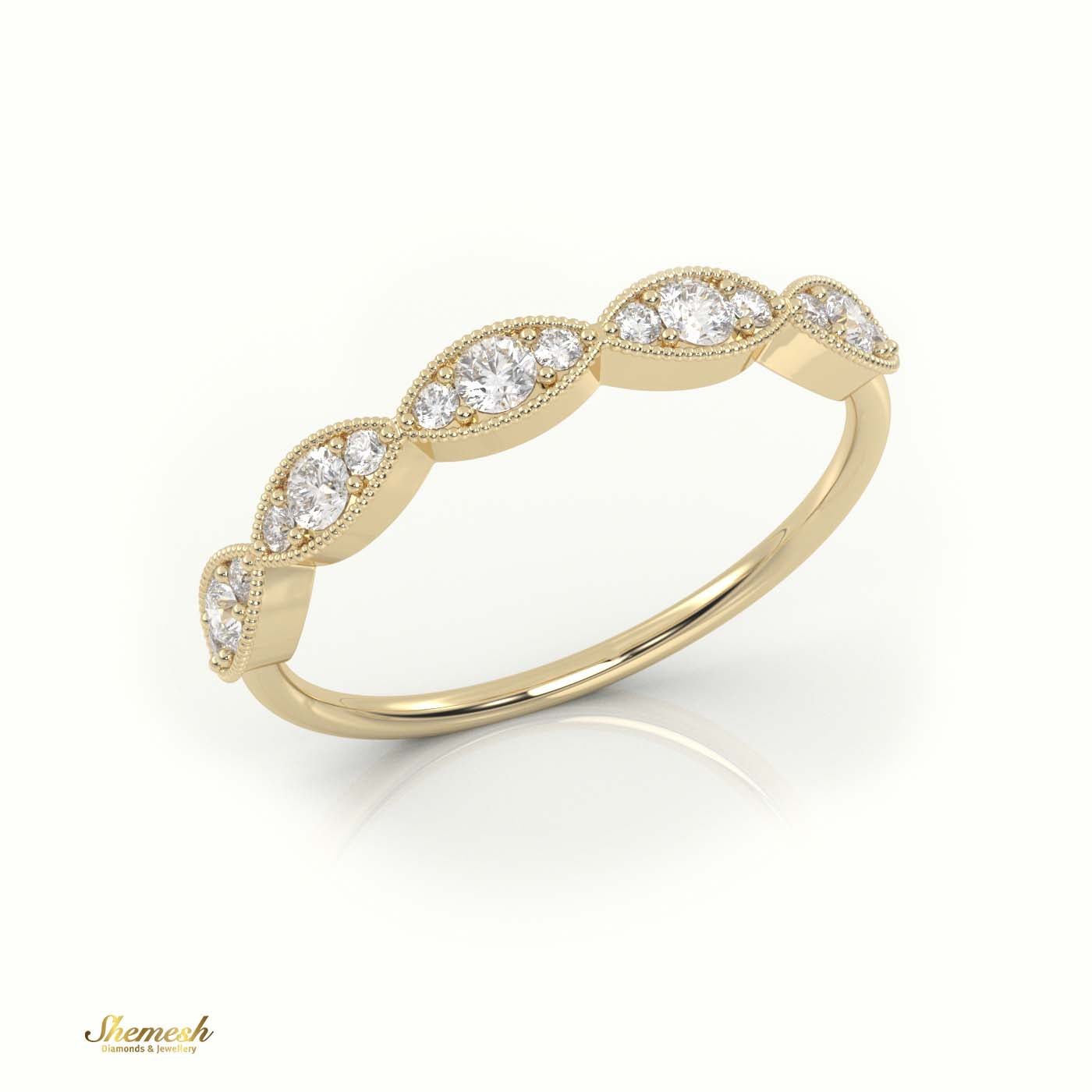 18K Gold Round Cut Diamond Infinity Design Milgrain Half Eternity Band - shemesh_diamonds