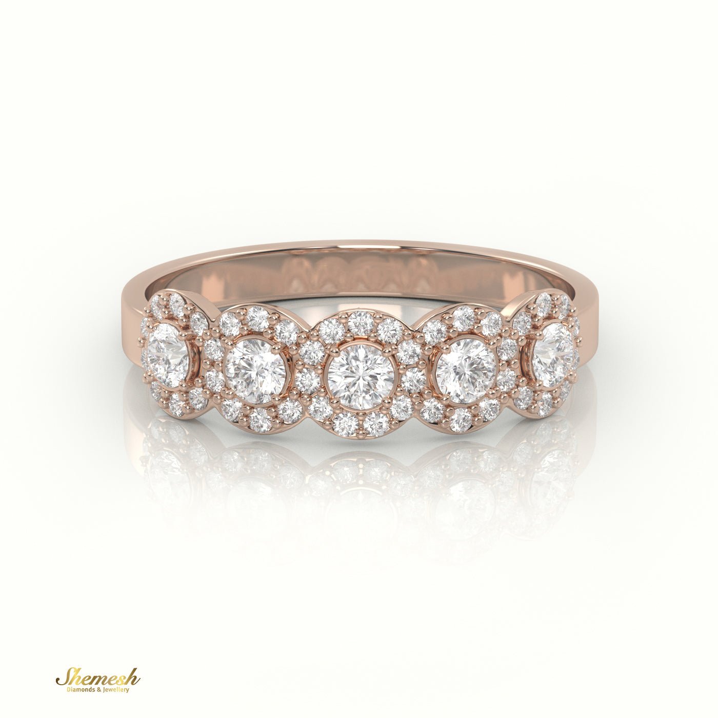 18K Round Cut Halo Set Half Eternity Wedding Band - shemesh_diamonds