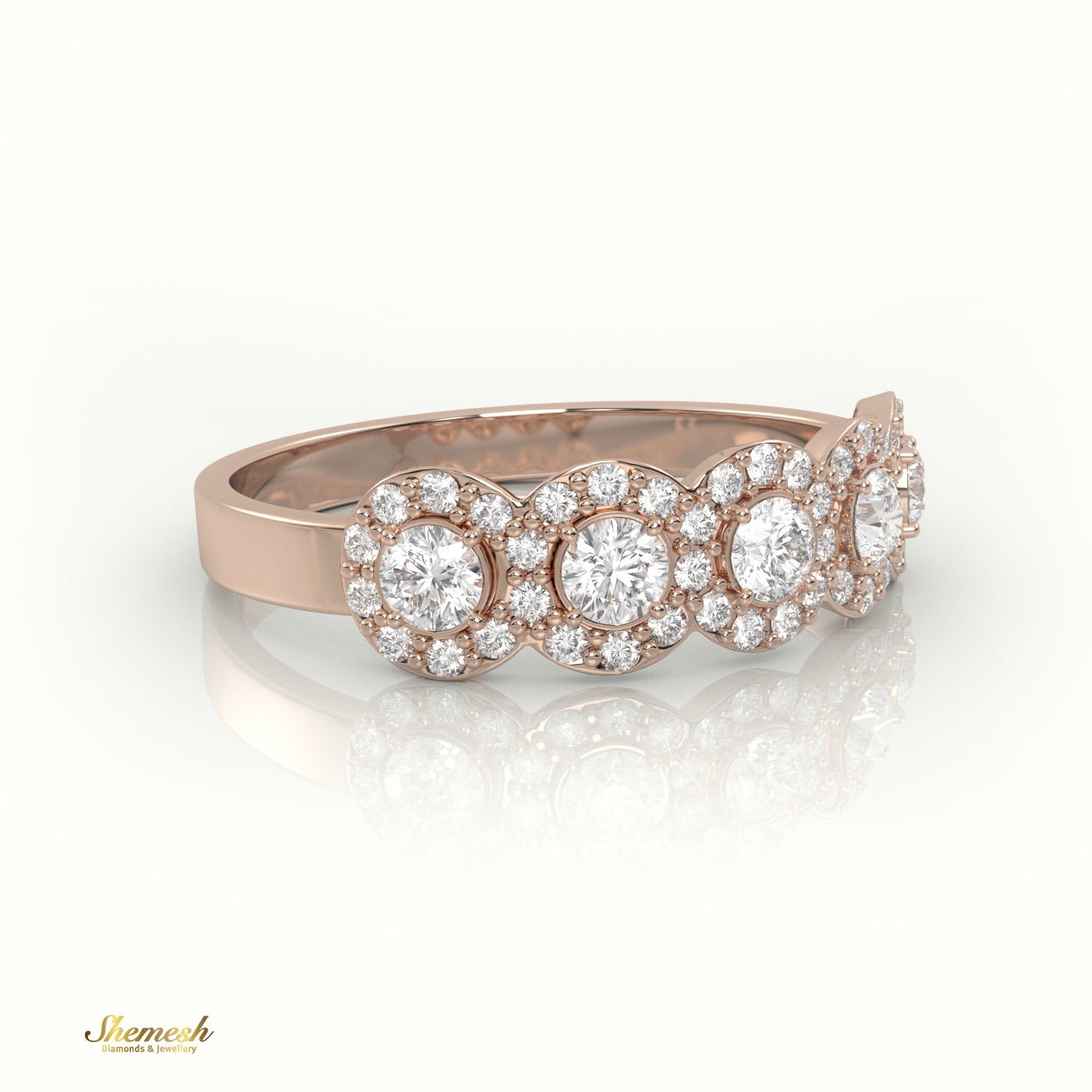 18K Round Cut Halo Set Half Eternity Wedding Band - shemesh_diamonds