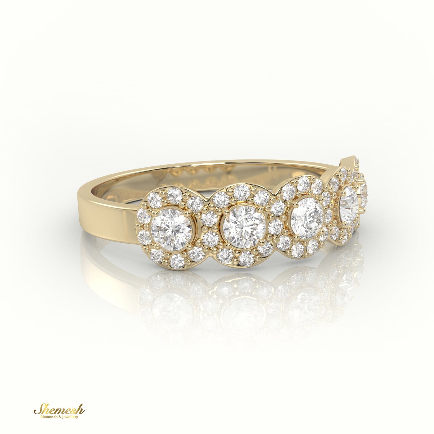 18K Round Cut Halo Set Half Eternity Wedding Band - shemesh_diamonds