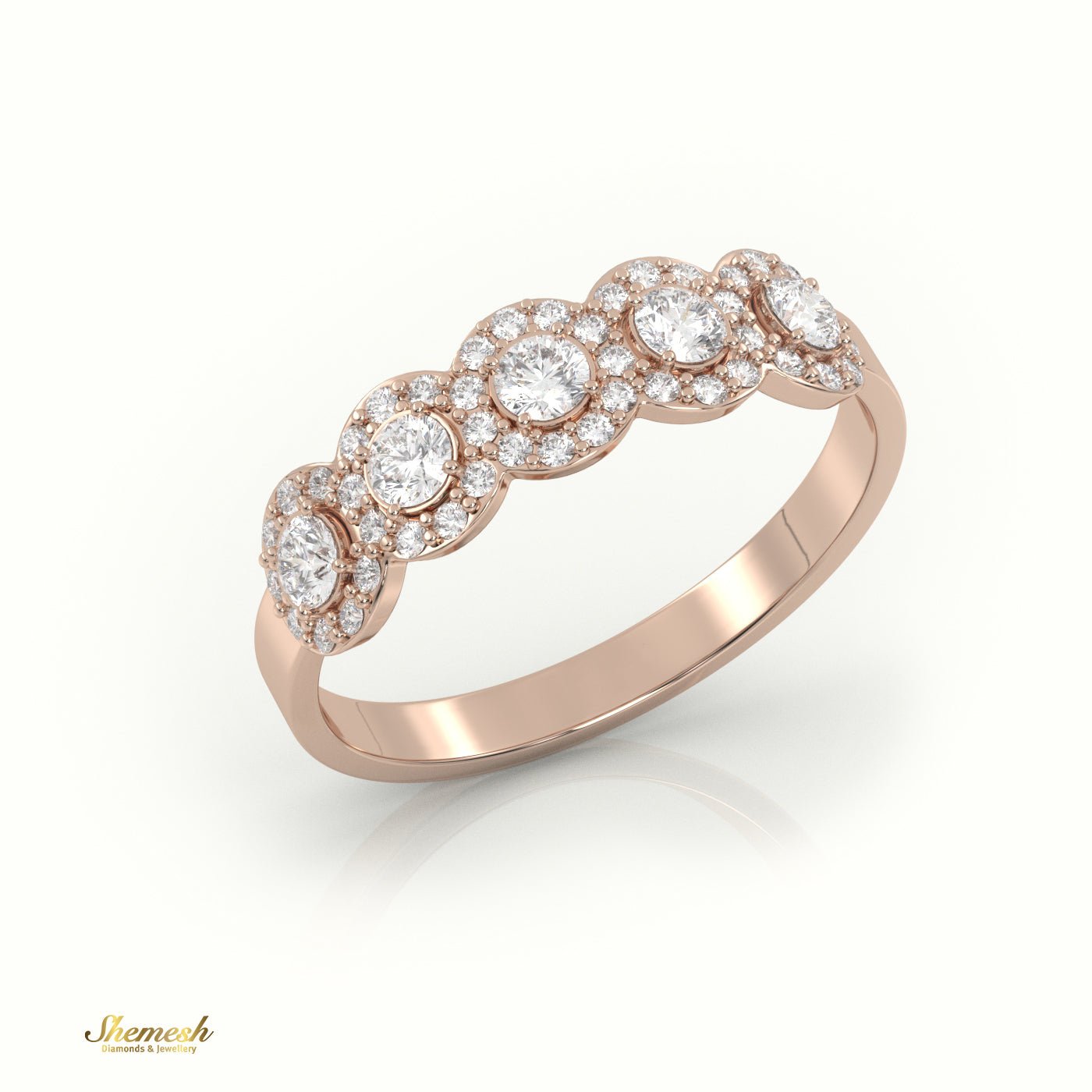 18K Round Cut Halo Set Half Eternity Wedding Band - shemesh_diamonds