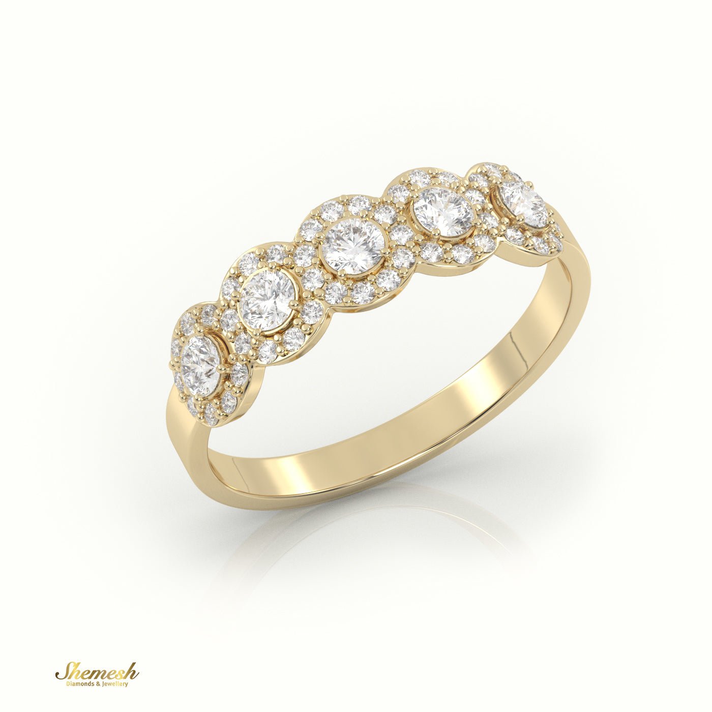 18K Round Cut Halo Set Half Eternity Wedding Band - shemesh_diamonds
