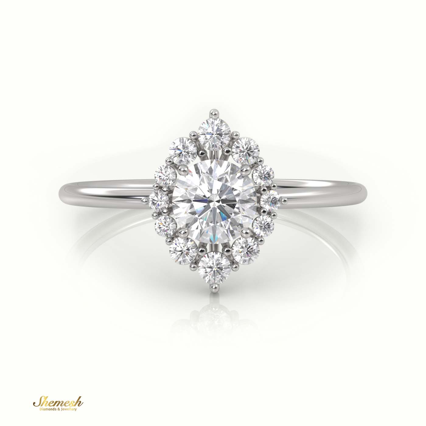 18K Gold Round Cut Diamond Halo Marquise Designer Ring - shemesh_diamonds