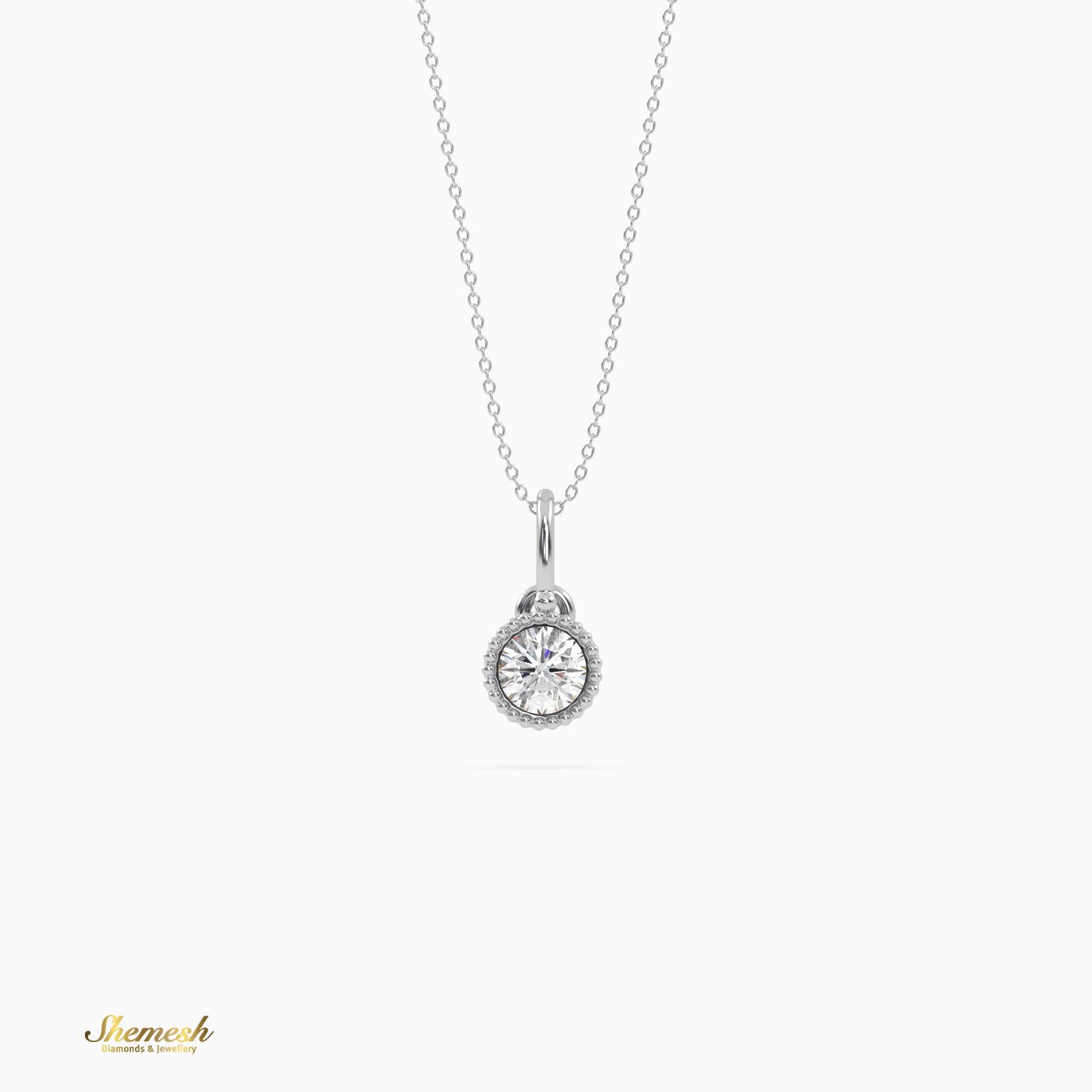 18K Gold Round Diamond Bezel Set Pendant - shemesh_diamonds
