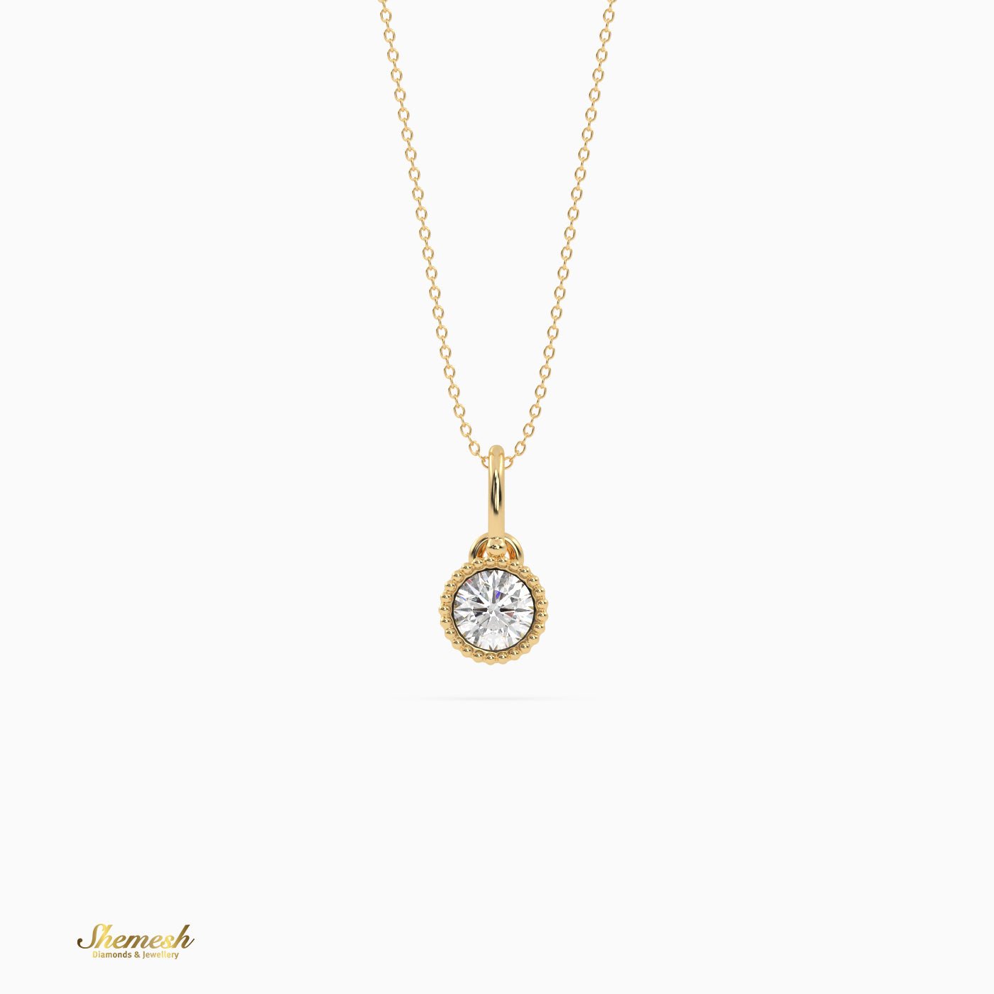 18K Gold Round Diamond Bezel Set Pendant - shemesh_diamonds