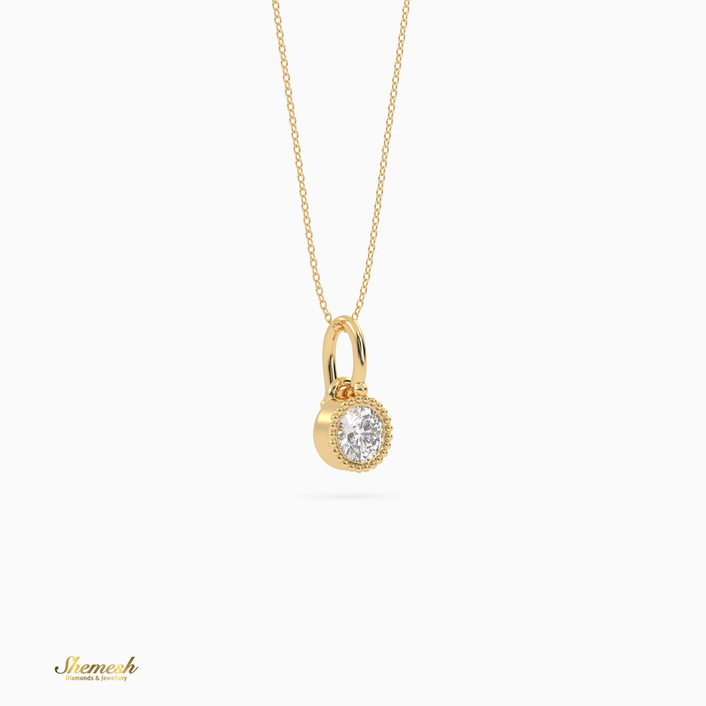 18K Gold Round Diamond Bezel Set Pendant - shemesh_diamonds