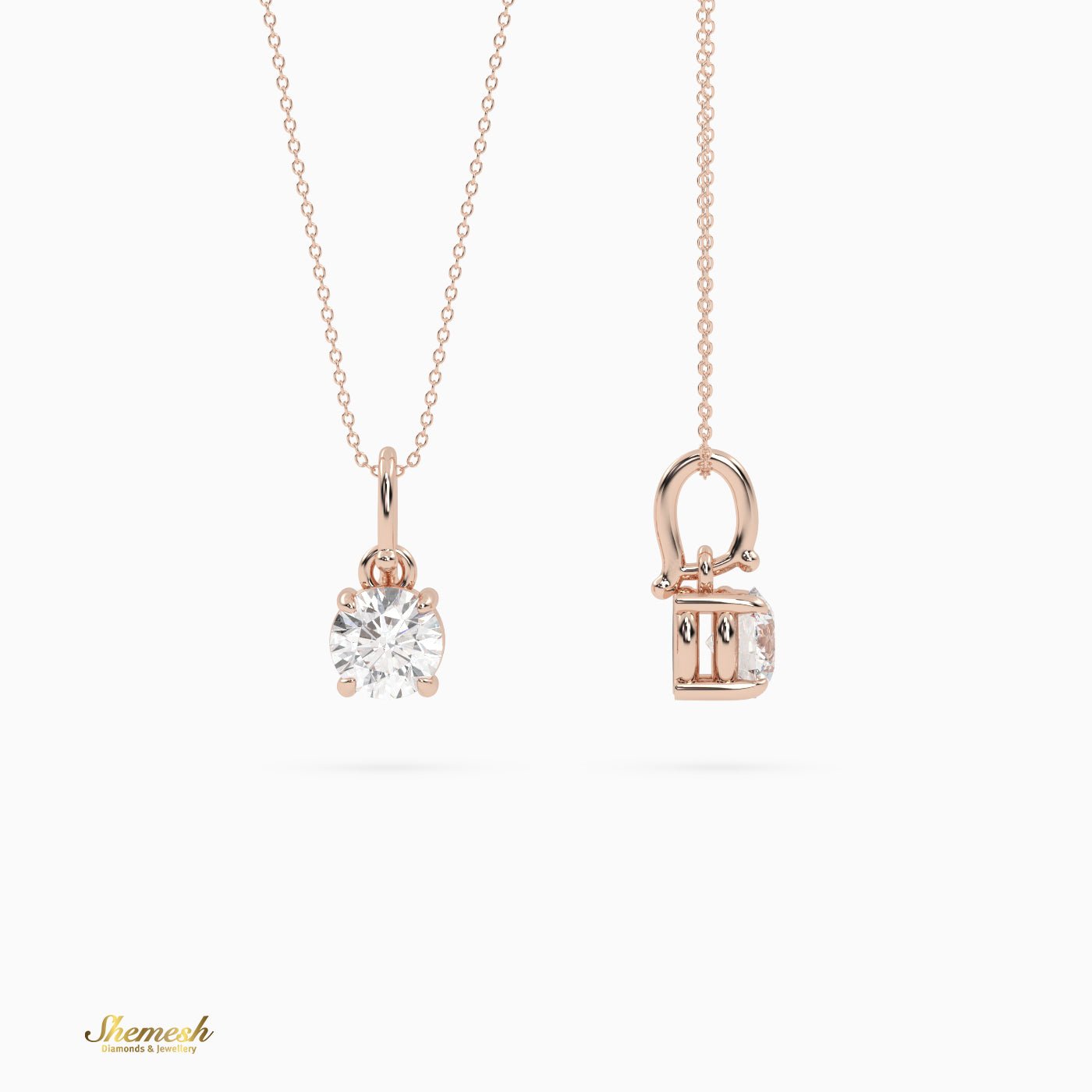 18K Gold 4 Prong Round Diamond Solitaire Pendant - shemesh_diamonds