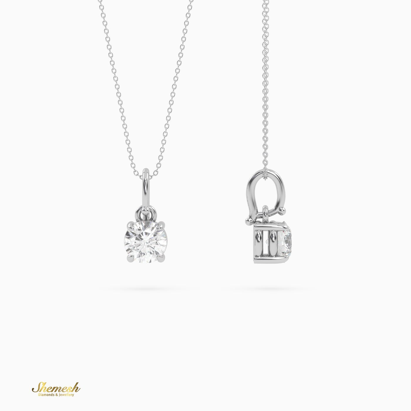 18K Gold 4 Prong Round Diamond Solitaire Pendant - shemesh_diamonds