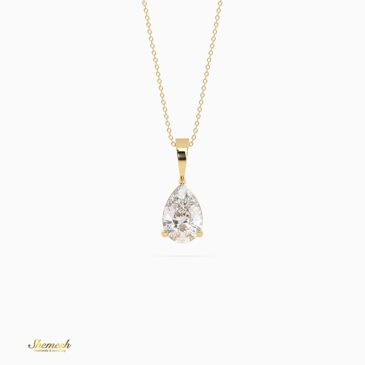 18K Gold Pear Shape Diamond Solitaire Pendant - shemesh_diamonds