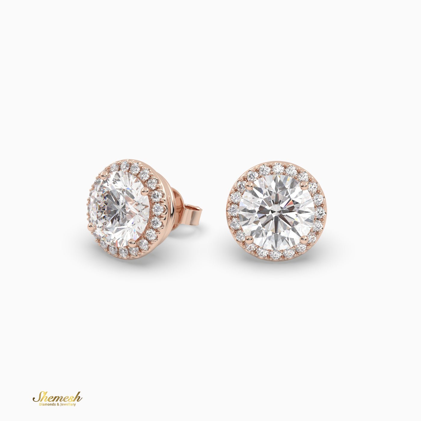 Round Cut halo set stud earrings - shemesh_diamonds