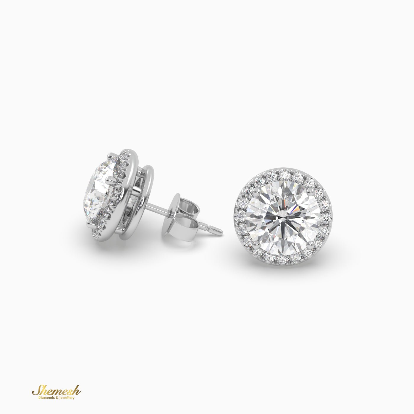 Round Cut halo set stud earrings - shemesh_diamonds
