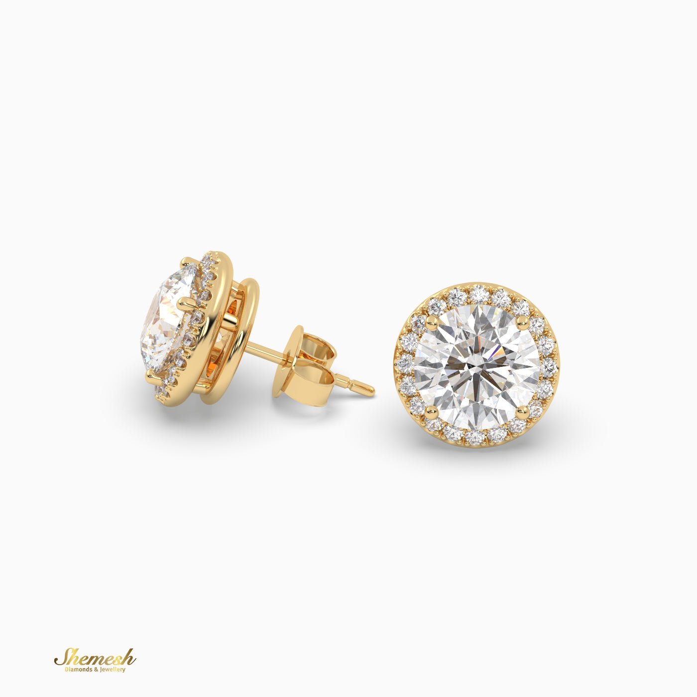 Round Cut halo set stud earrings - shemesh_diamonds