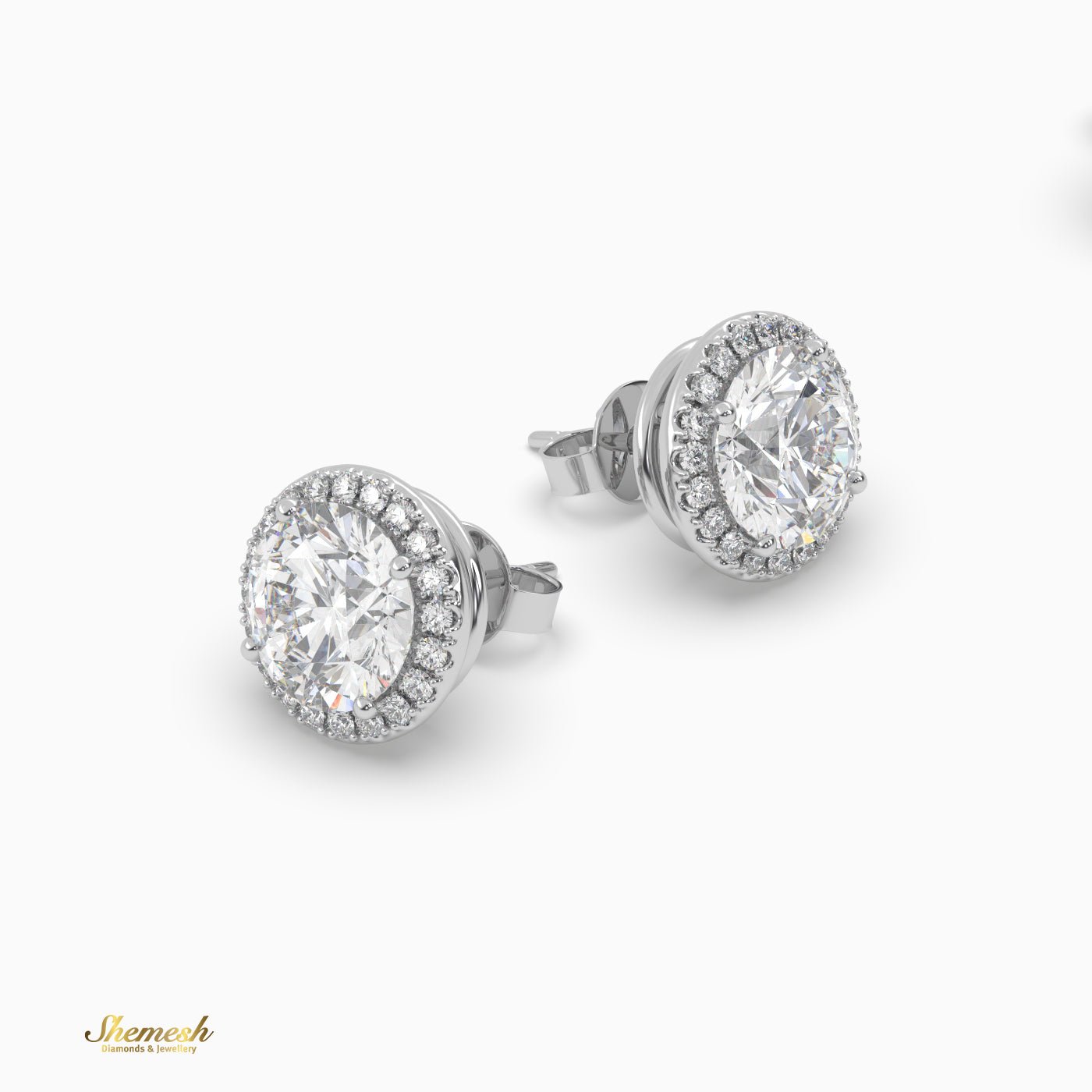 Round Cut halo set stud earrings - shemesh_diamonds