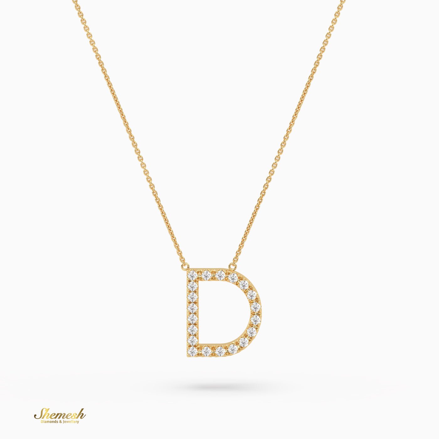 18K Gold Round Cut Diamonds "D" Initial Pendant - shemesh_diamonds