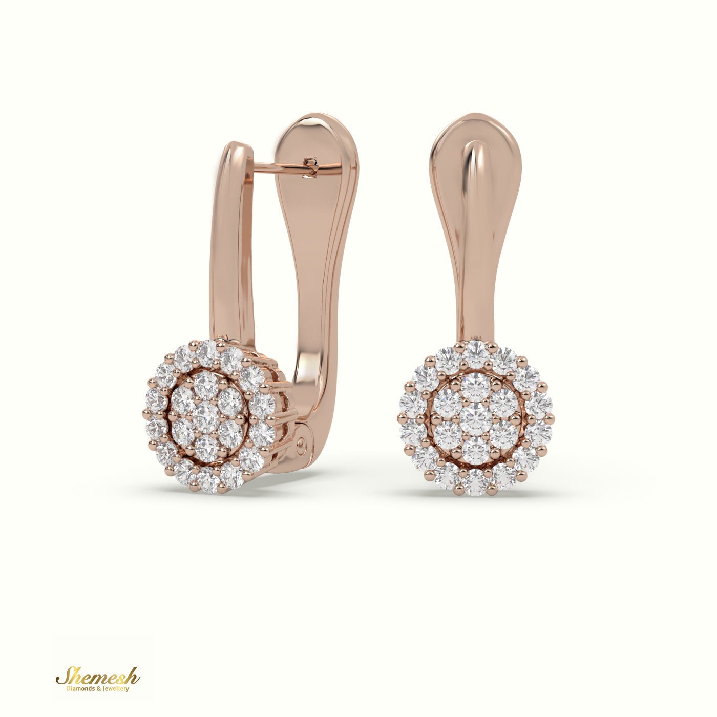 18K Gold Round Shape Diamond Earrings with Shared Prong Setting - shemesh_diamonds