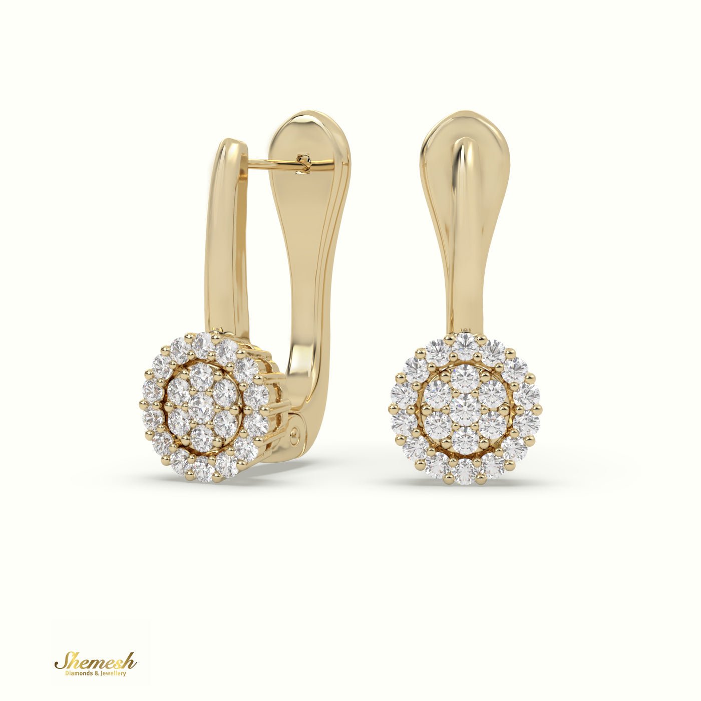 18K Gold Round Shape Diamond Earrings with Shared Prong Setting - shemesh_diamonds