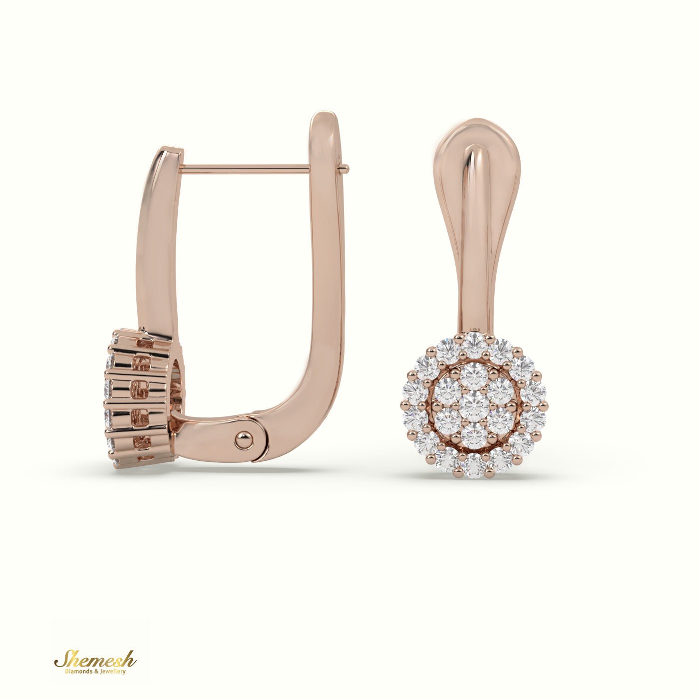 18K Gold Round Shape Diamond Earrings with Shared Prong Setting - shemesh_diamonds