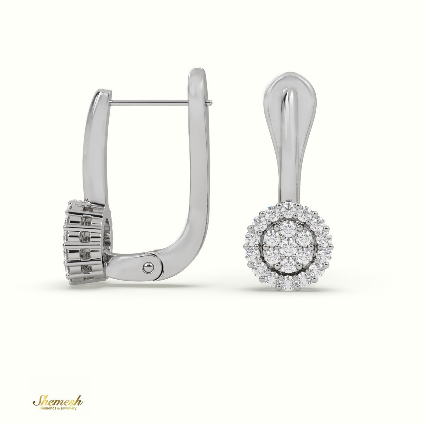 18K Gold Round Shape Diamond Earrings with Shared Prong Setting - shemesh_diamonds