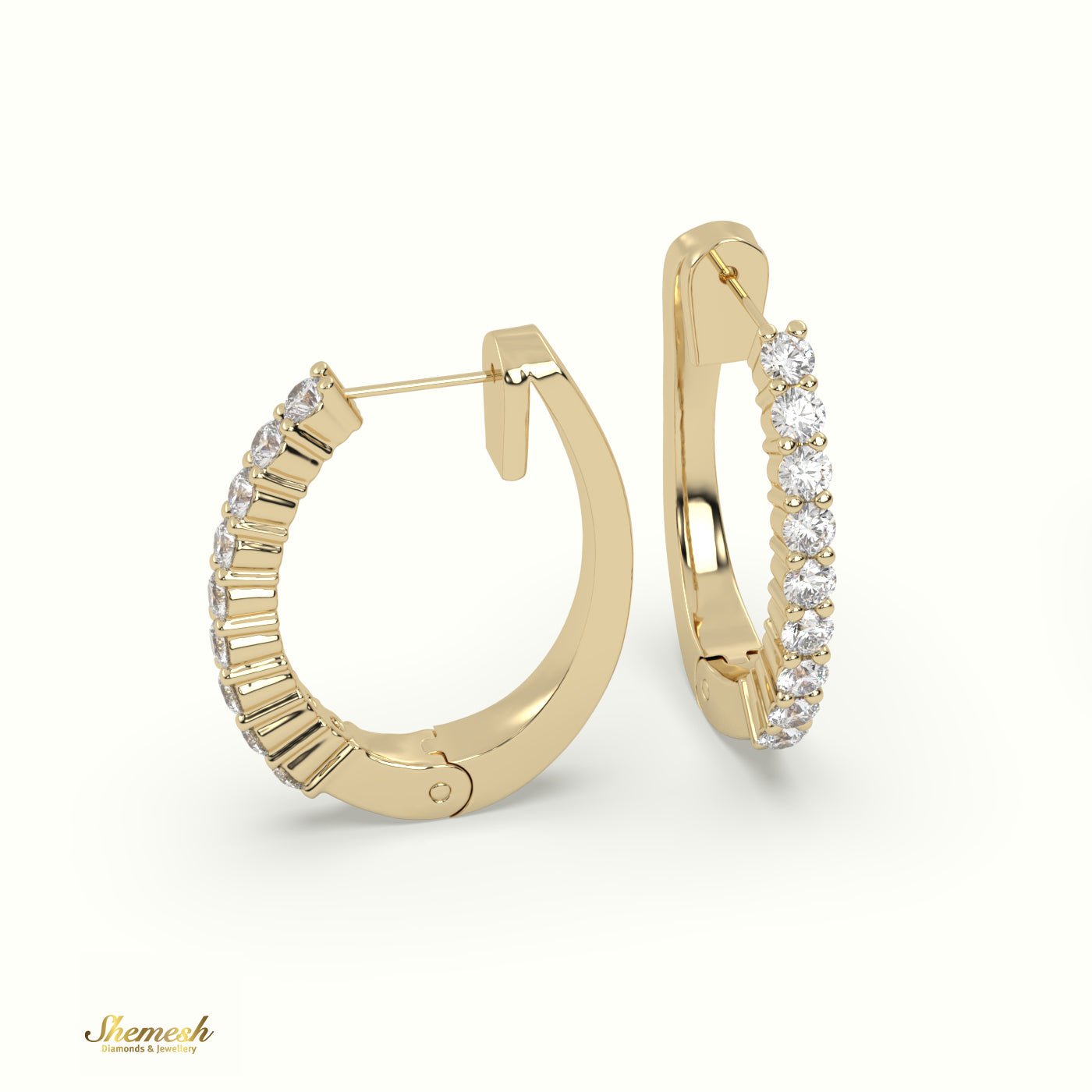 18K Gold Round Cut Shared Prong Set Diamond Earrings - shemesh_diamonds