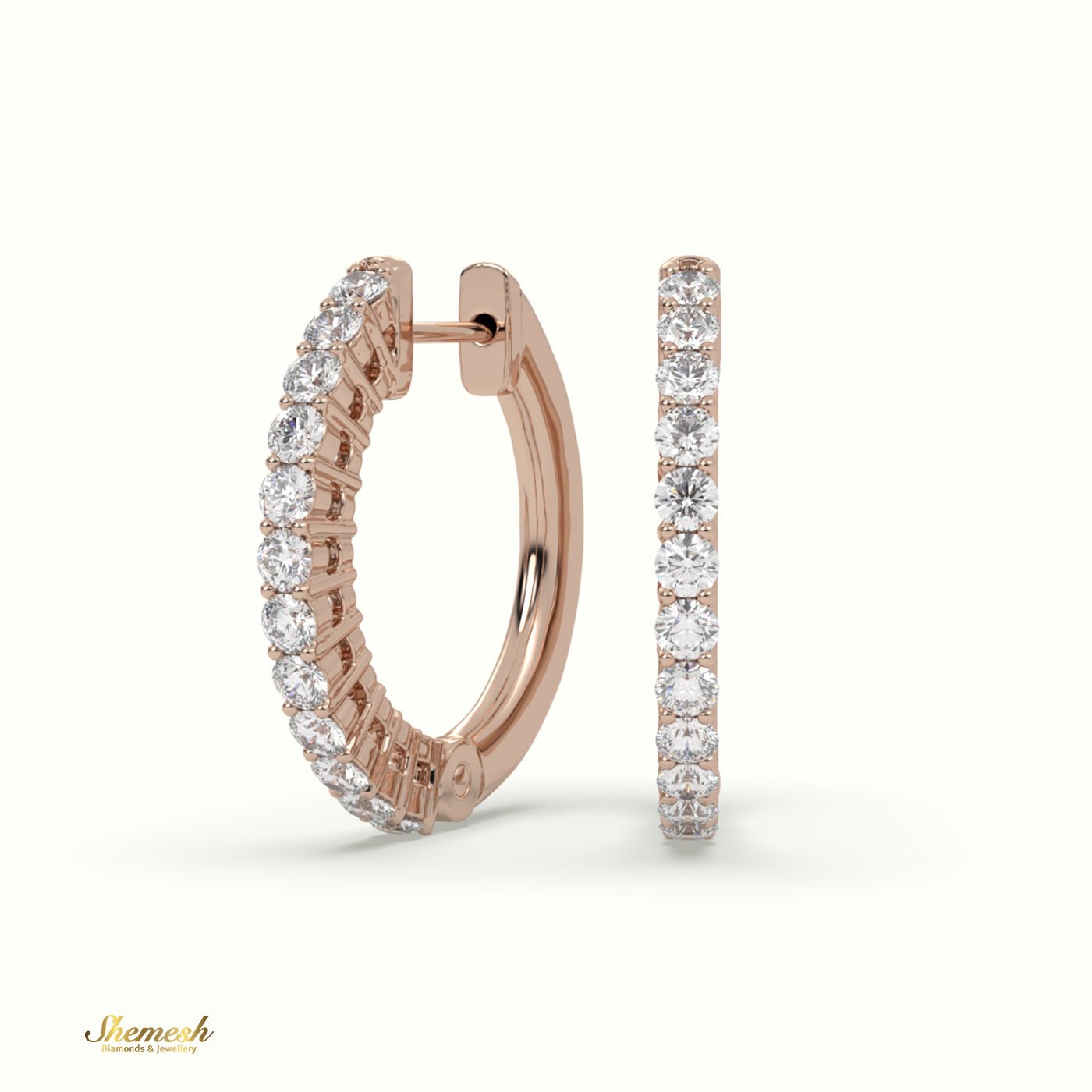 18K Gold Round Cut Shared Prong O - Shaped Diamond Earring Set - shemesh_diamonds