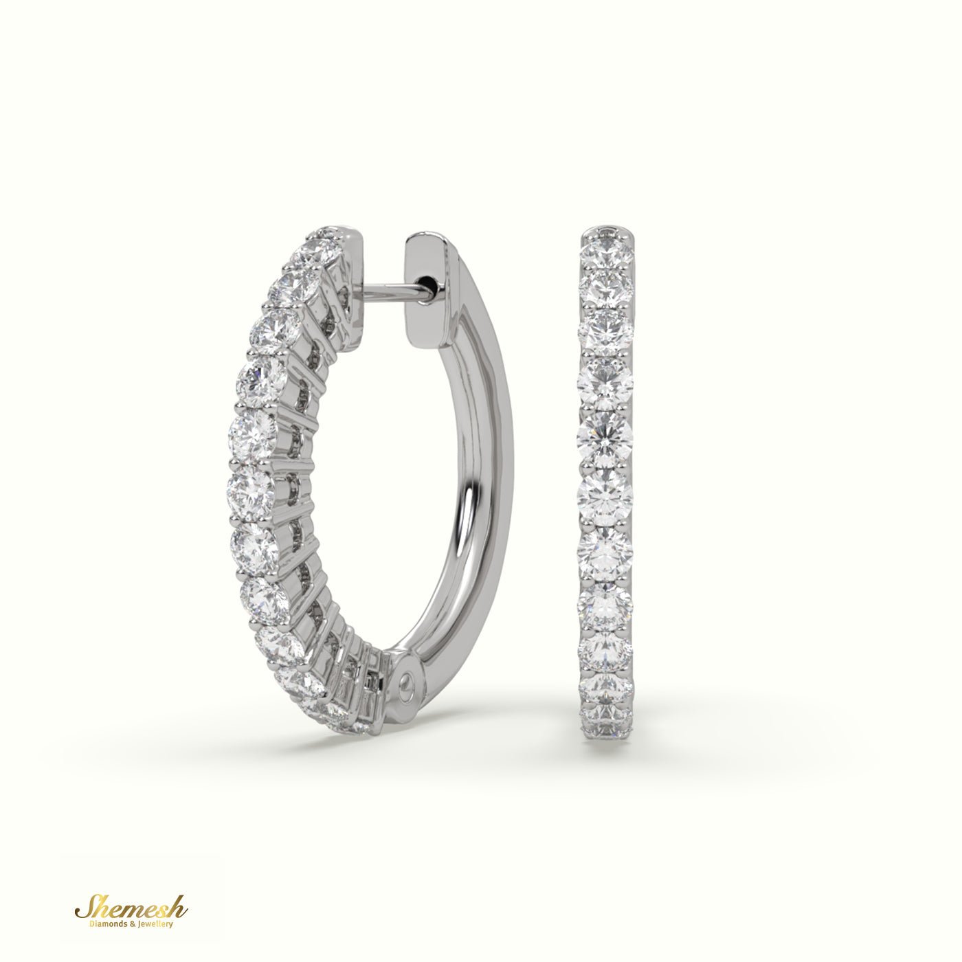 18K Gold Round Cut Shared Prong O - Shaped Diamond Earring Set - shemesh_diamonds