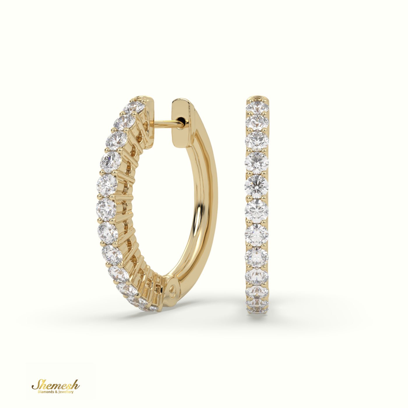 18K Gold Round Cut Shared Prong O - Shaped Diamond Earring Set - shemesh_diamonds