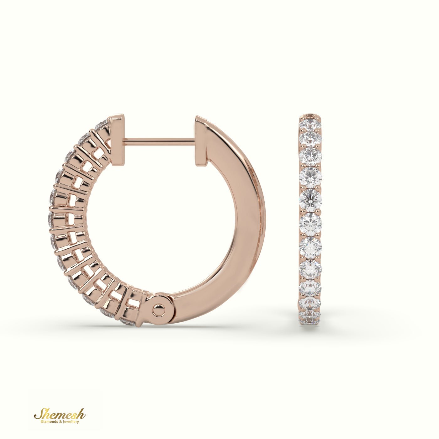 18K Gold Round Cut Shared Prong O - Shaped Diamond Earring Set - shemesh_diamonds