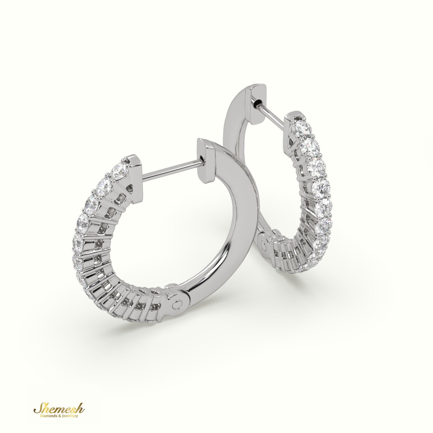 18K Gold Round Cut Shared Prong O - Shaped Diamond Earring Set - shemesh_diamonds