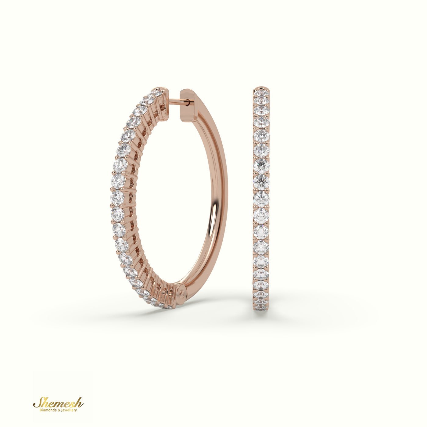 18K Gold Round Cut Diamond Hoop Earrings - shemesh_diamonds