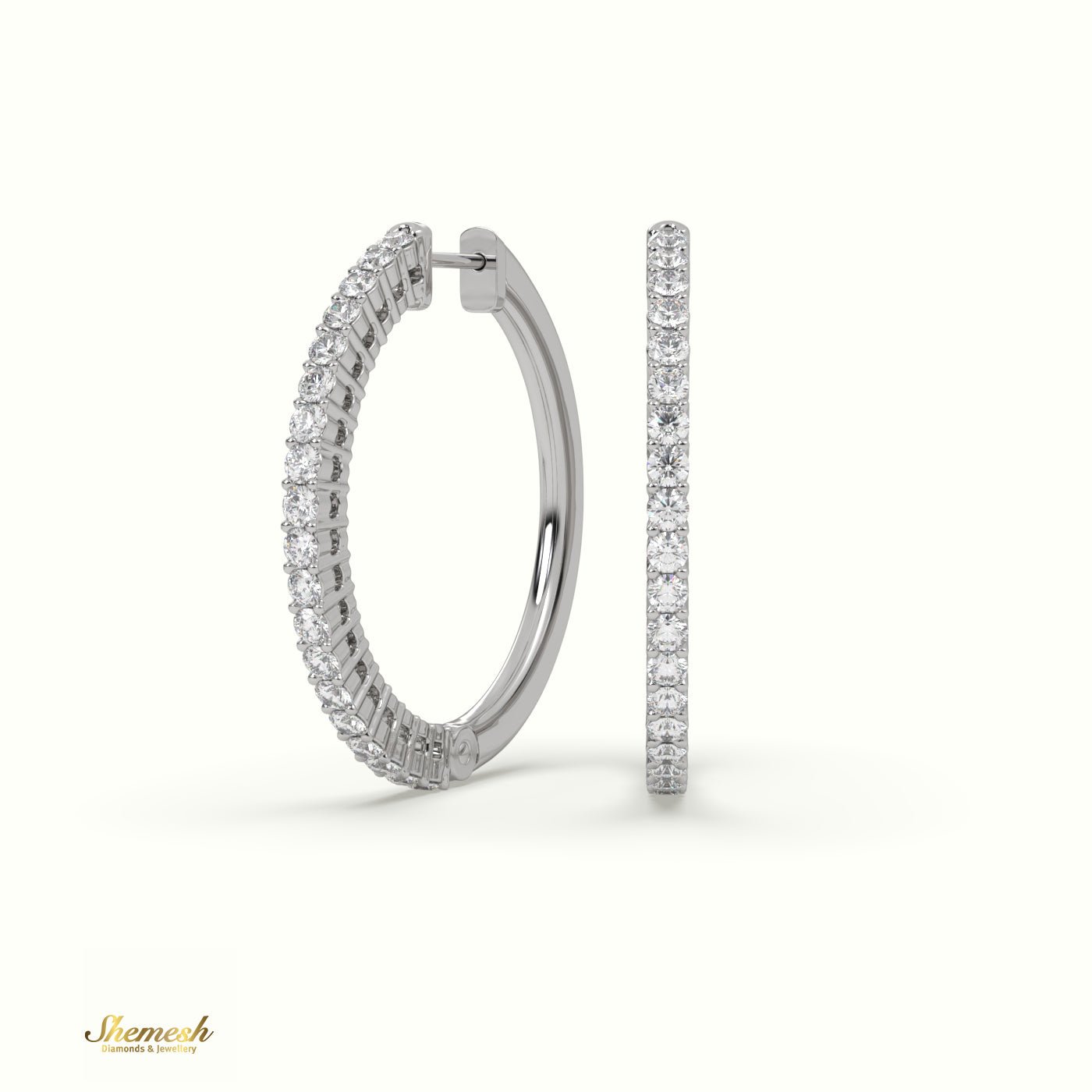 18K Gold Round Cut Diamond Hoop Earrings - shemesh_diamonds