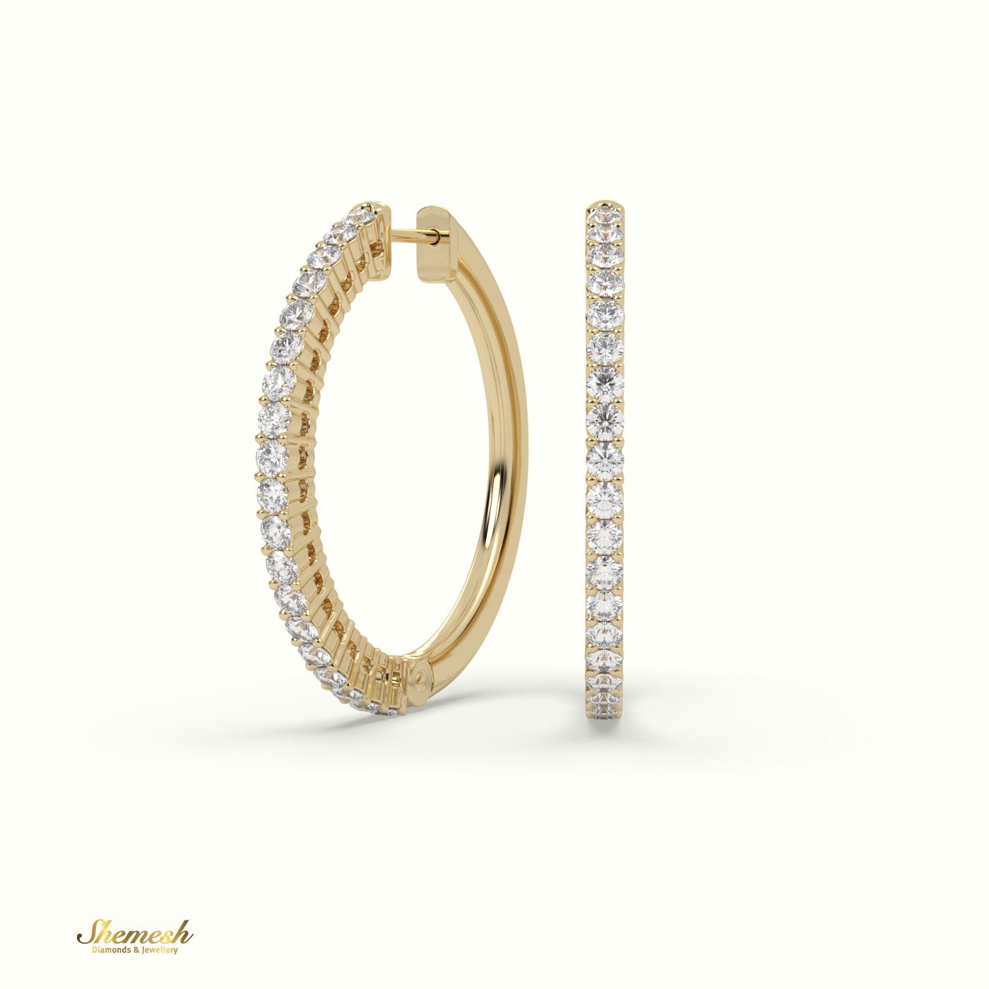 18K Gold Round Cut Diamond Hoop Earrings - shemesh_diamonds