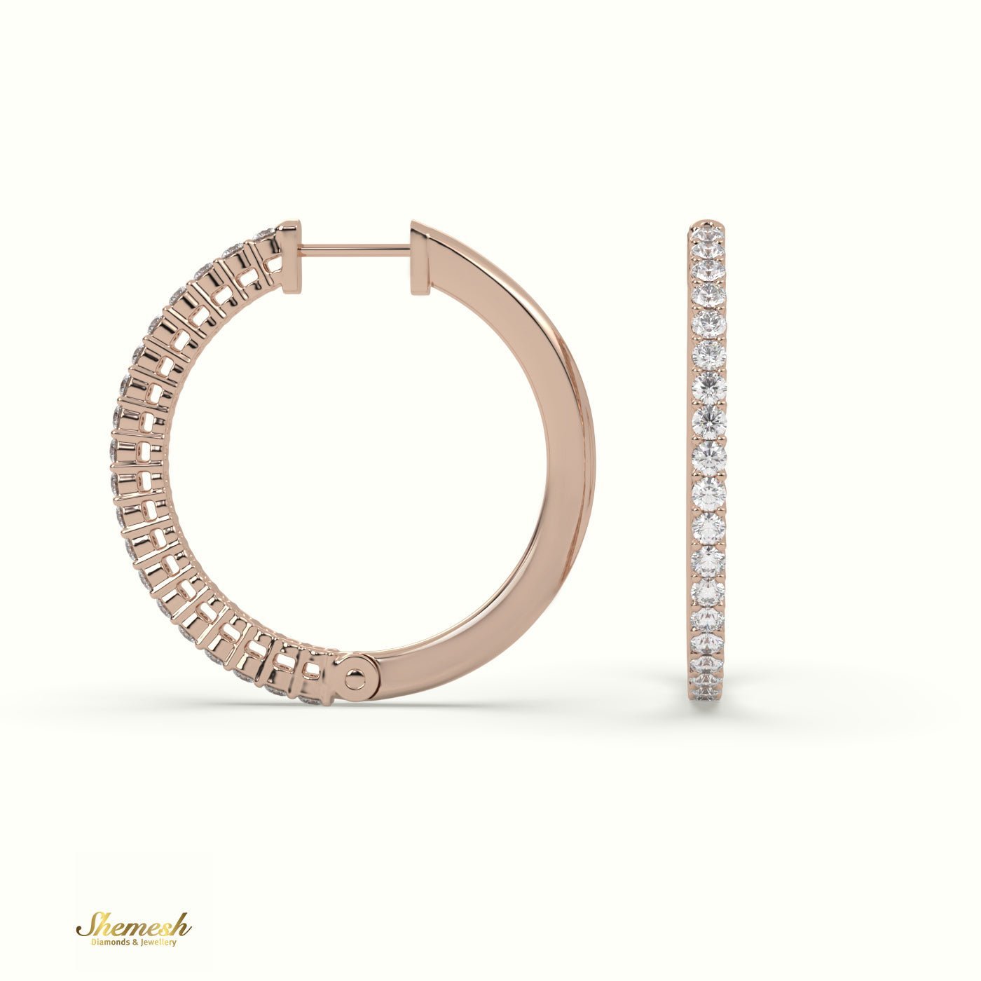 18K Gold Round Cut Diamond Hoop Earrings - shemesh_diamonds