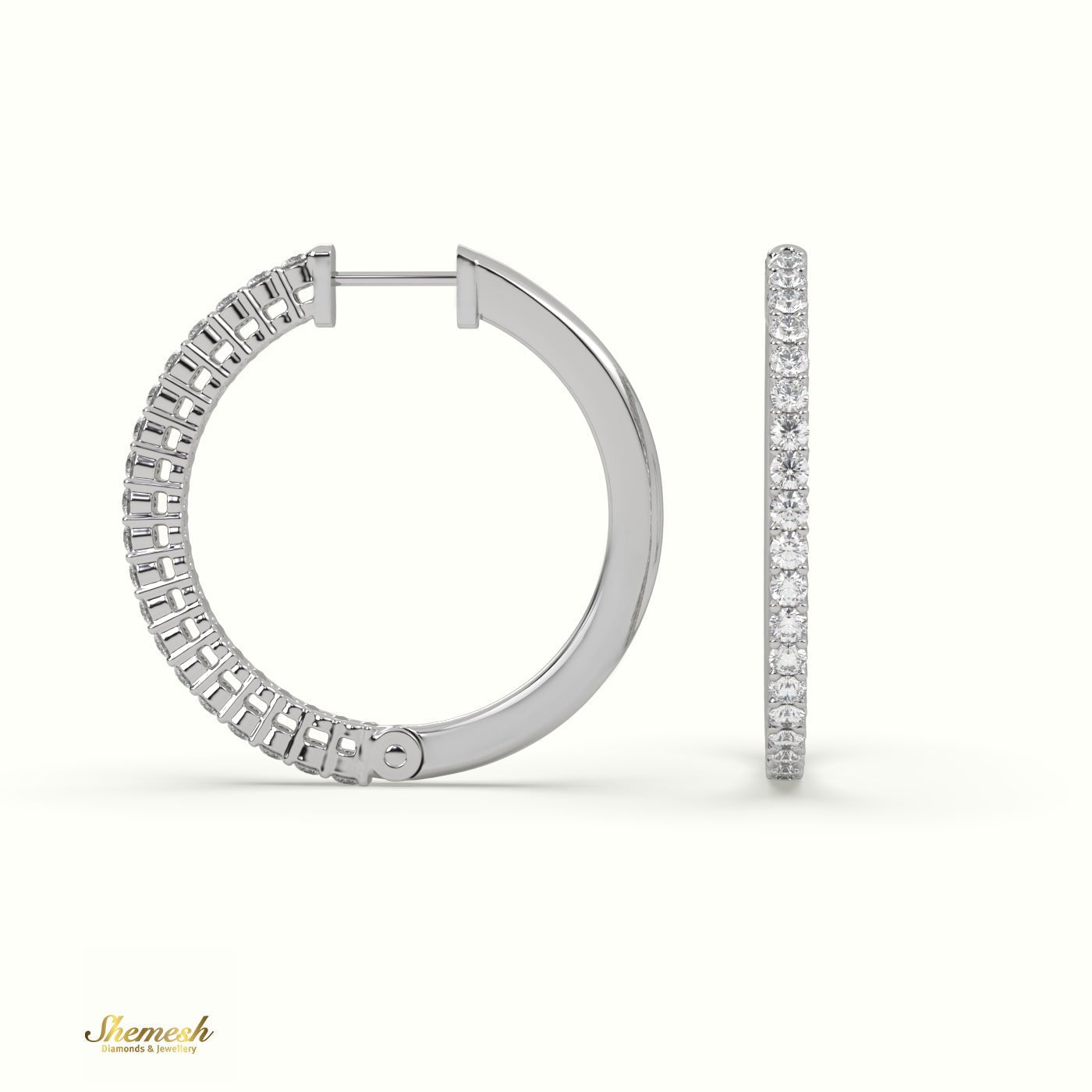 18K Gold Round Cut Diamond Hoop Earrings - shemesh_diamonds