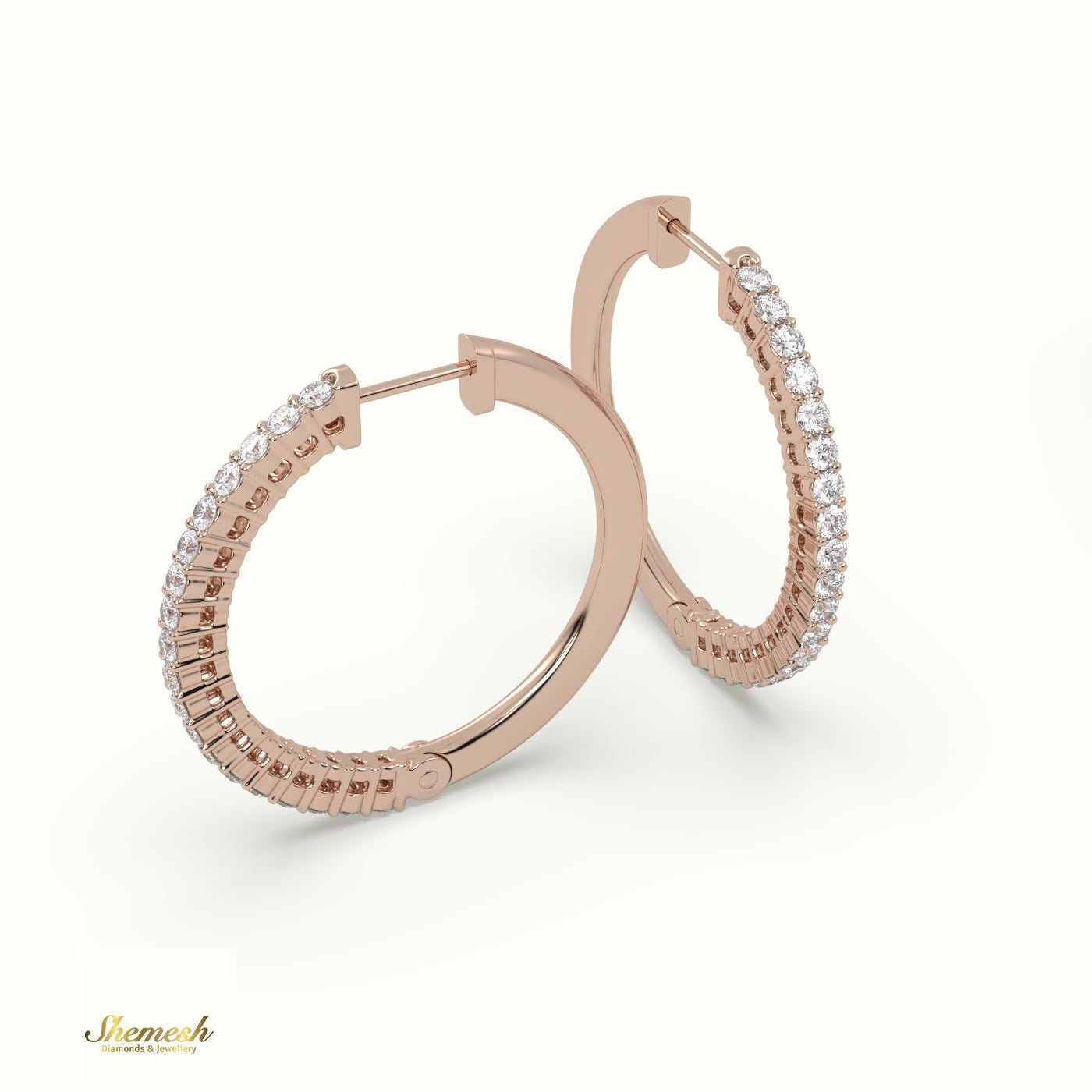 18K Gold Round Cut Diamond Hoop Earrings - shemesh_diamonds