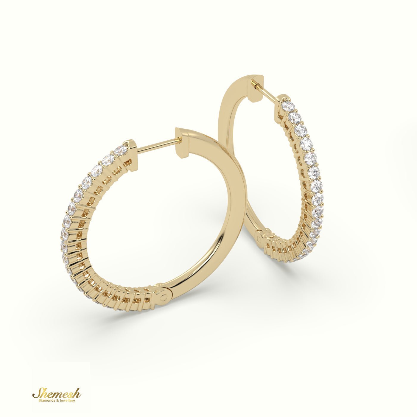 18K Gold Round Cut Diamond Hoop Earrings - shemesh_diamonds