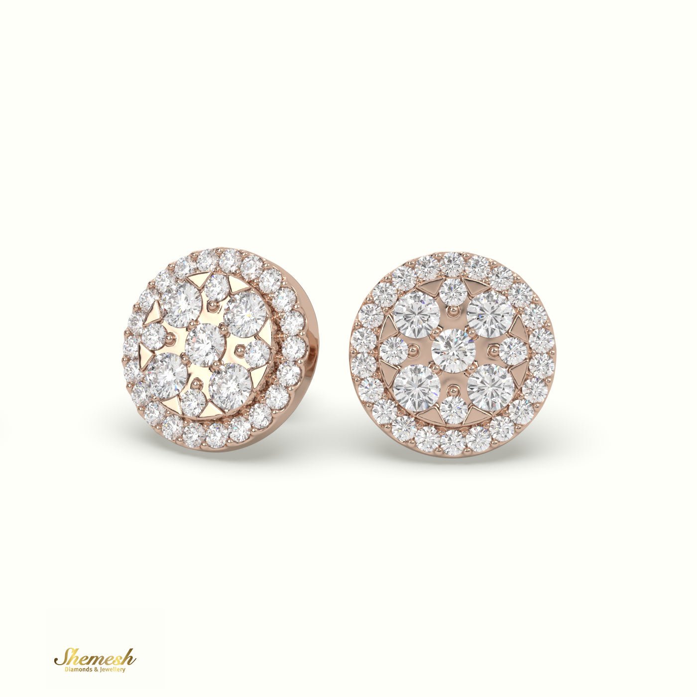 18K Gold Round Diamond Cluster Earrings - shemesh_diamonds