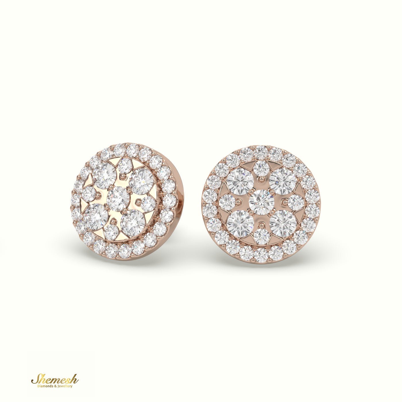 18K Gold Round Diamond Cluster Earrings - shemesh_diamonds