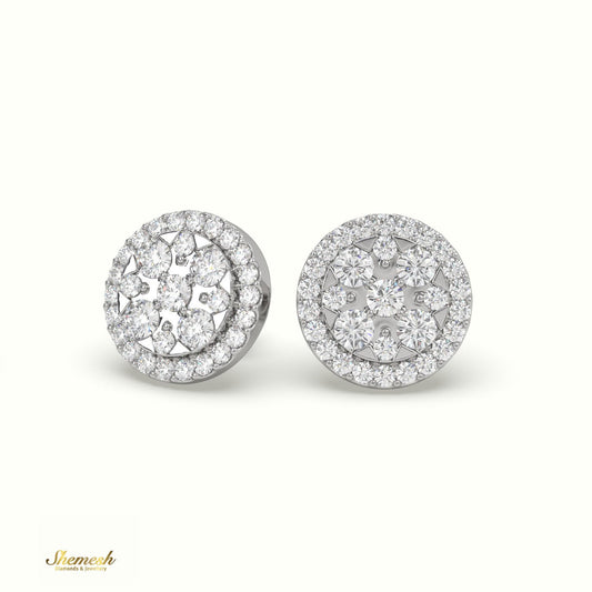 18K Gold Round Diamond Cluster Earrings - shemesh_diamonds