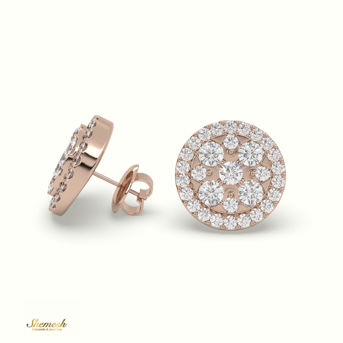 18K Gold Round Diamond Cluster Earrings - shemesh_diamonds