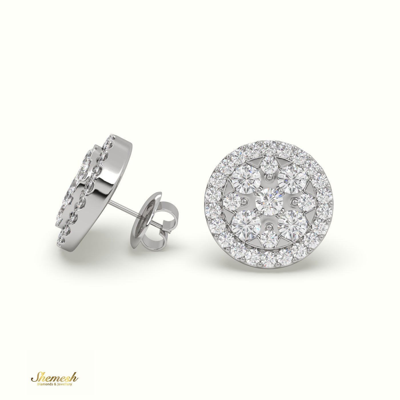 18K Gold Round Diamond Cluster Earrings - shemesh_diamonds