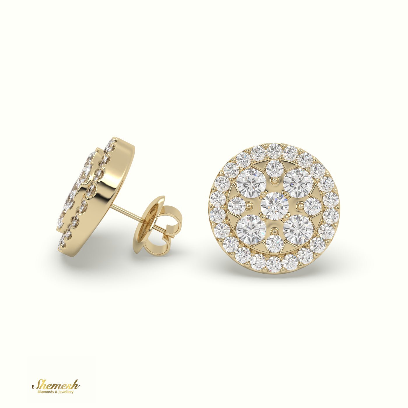 18K Gold Round Diamond Cluster Earrings - shemesh_diamonds