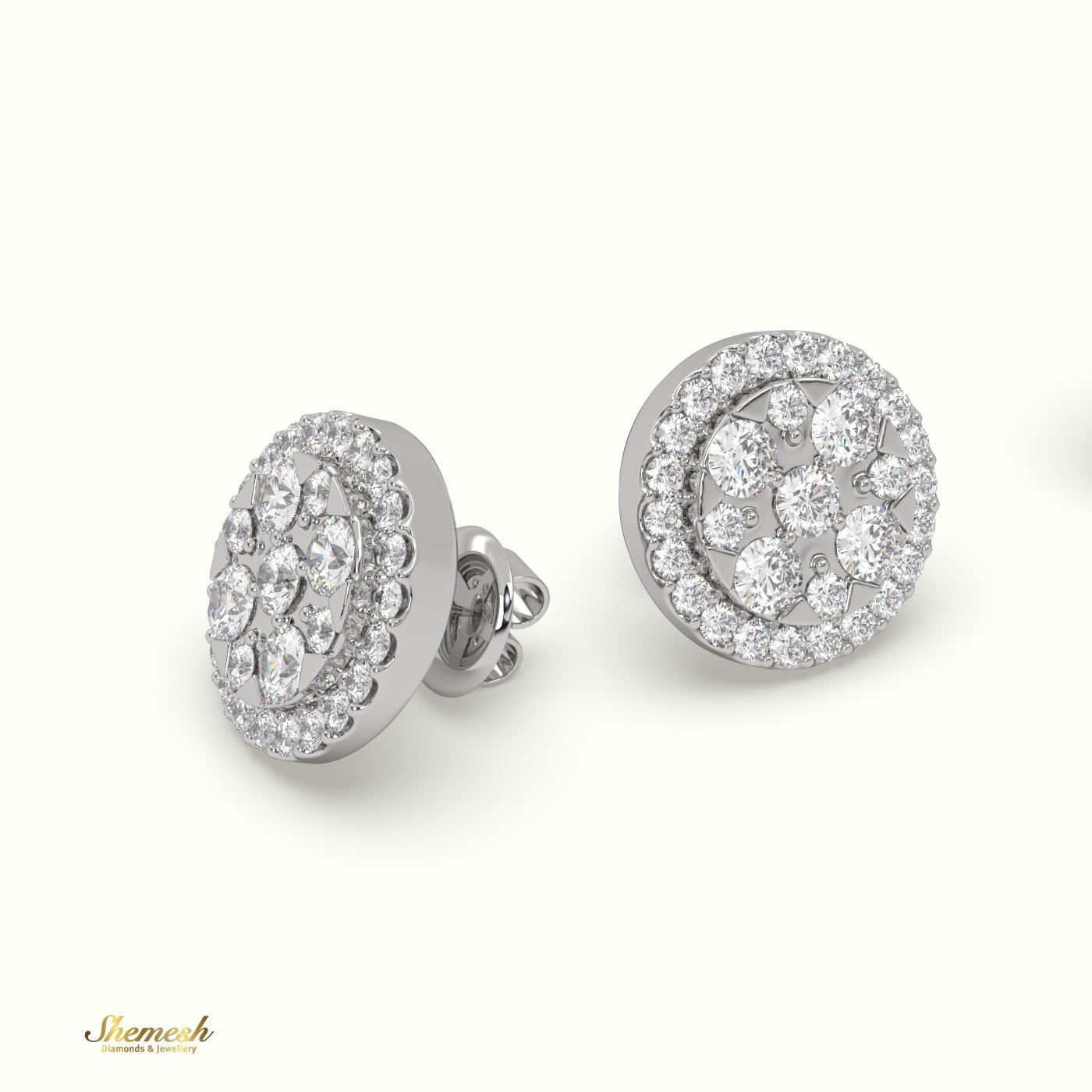 18K Gold Round Diamond Cluster Earrings - shemesh_diamonds